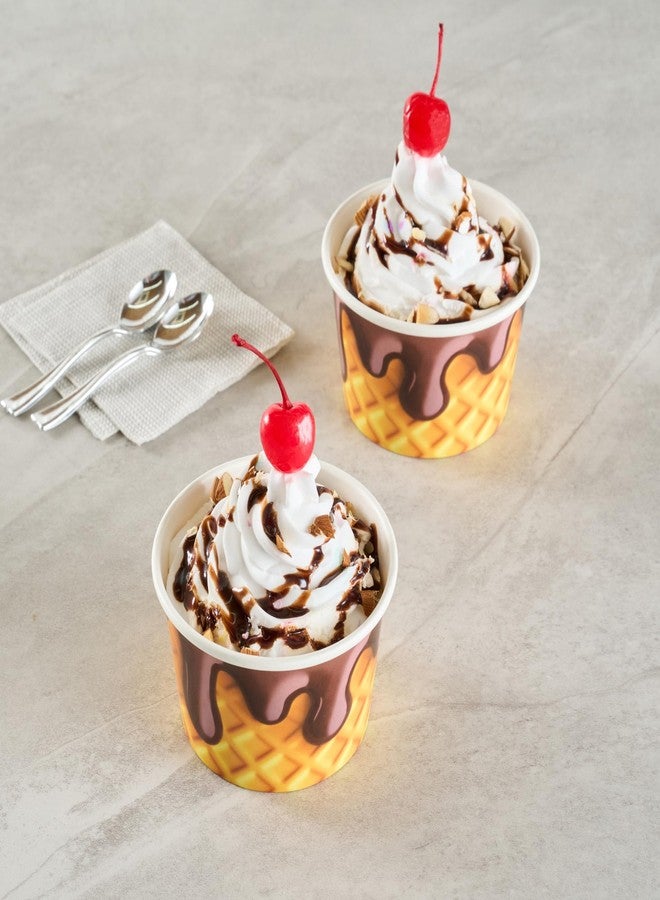 ريستورنت وير أكواب آيس كريم للمطاعم، عبوة من 50 كوبًا سعة 8 أونصات، مقاومة للتسرب، للاستخدام مرة واحدة، وعاء حلوى، كوب زبادي مجمد، حاوية ورقية دائرية للحلويات الباردة والساخنة - Image 3